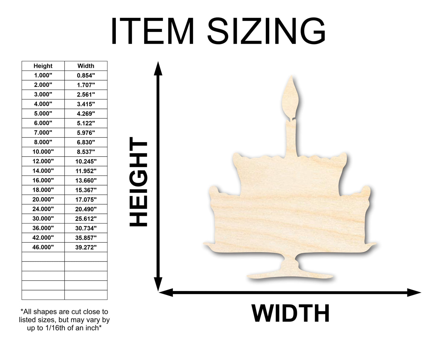 Unfinished Wood Party Cake Shape - Craft - up to 46"