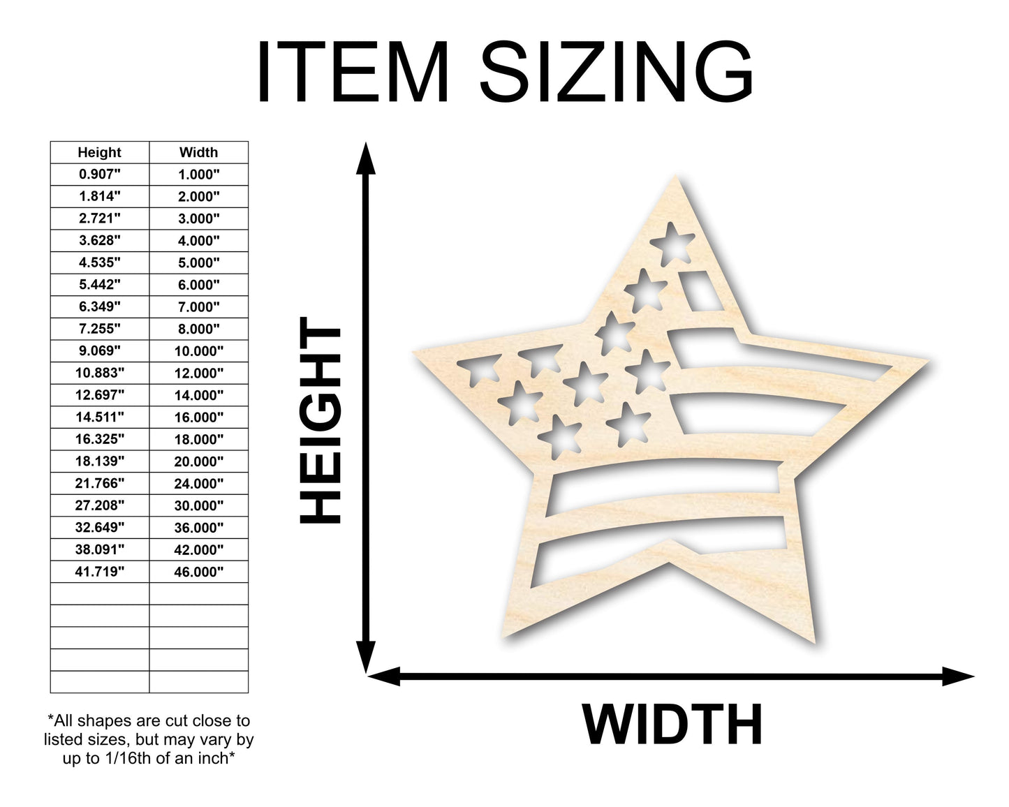 Unfinished Wood USA Star Shape - Craft - up to 46"