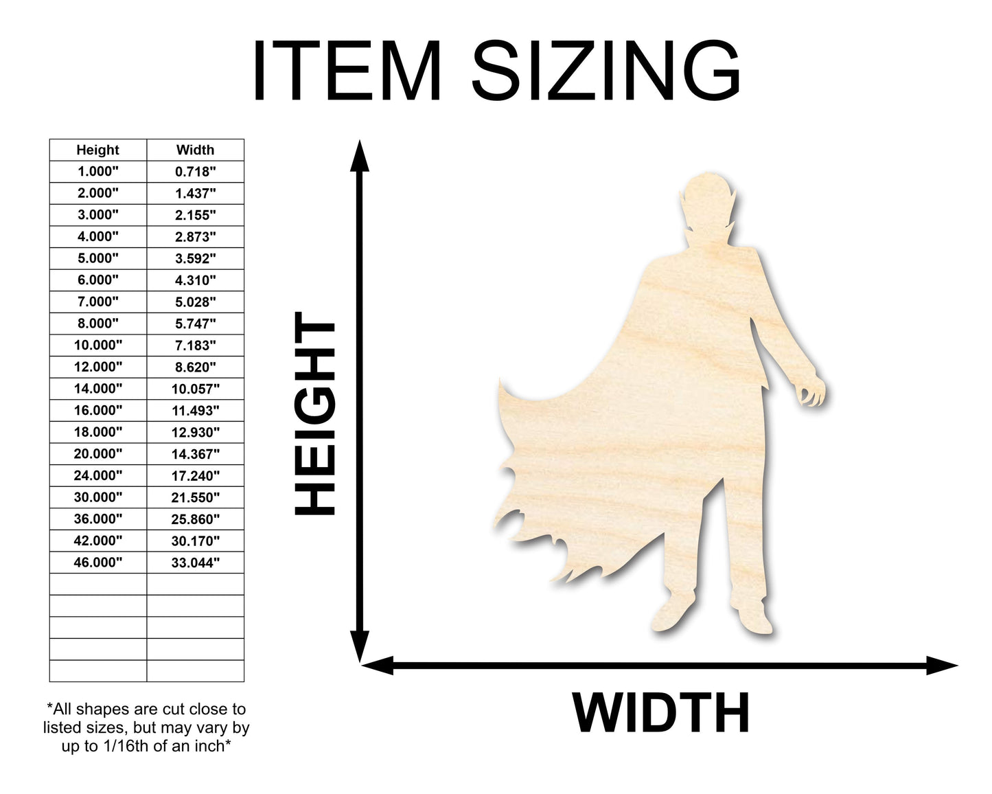 Unfinished Wood Vampire Shape - Craft - up to 46"