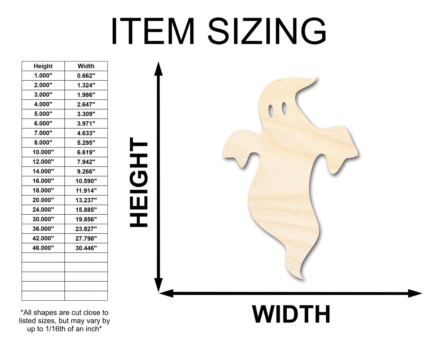 Unfinished Wood Ghost Shape - Craft - up to 46"