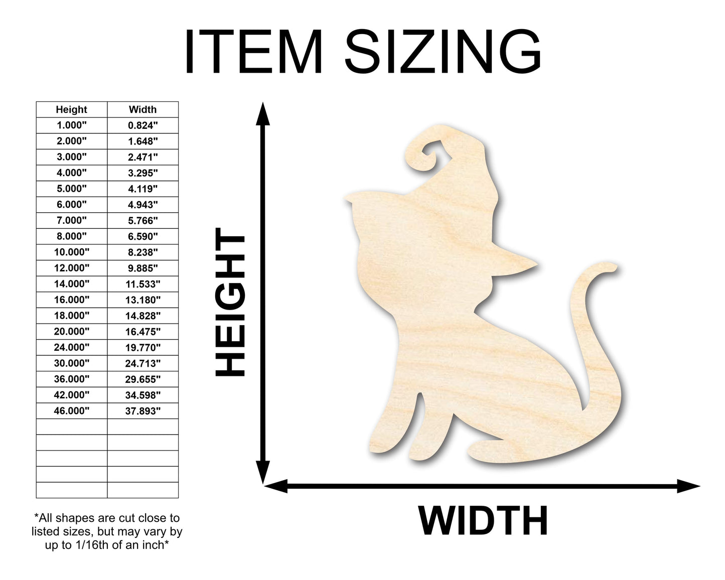 Unfinished Wood Witch Cat Shape - Craft - up to 46"