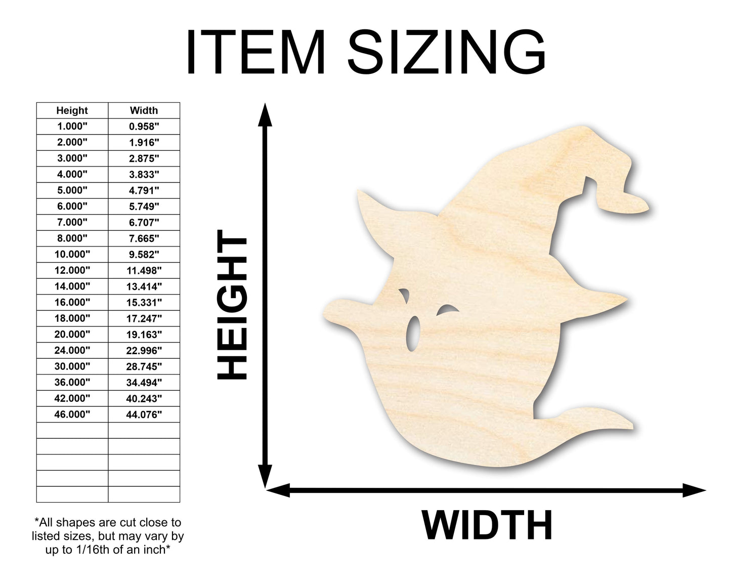 Unfinished Wood Witch Ghost Shape - Craft - up to 46"