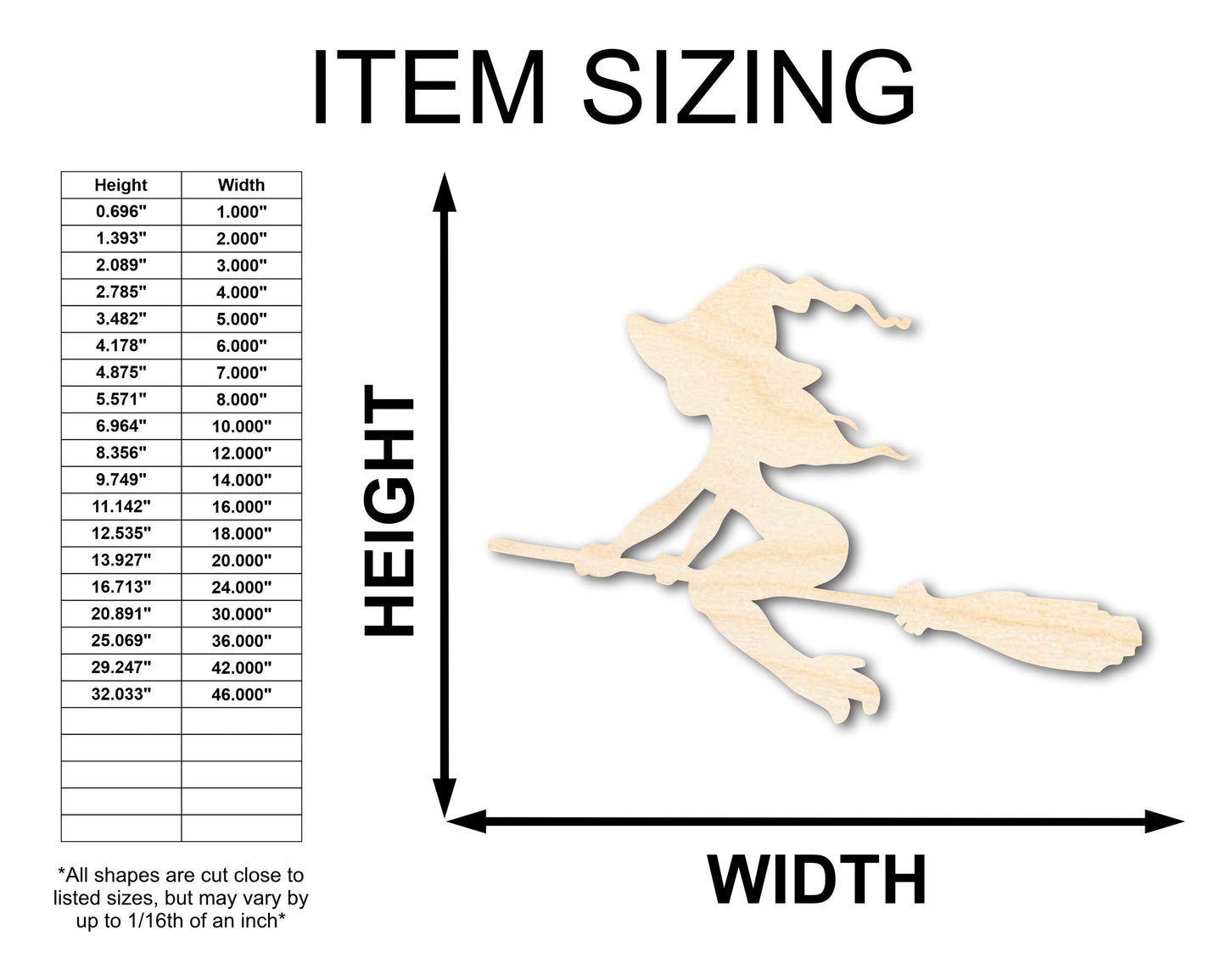 Unfinished Wood Flying Witch Shape - Craft - up to 46"