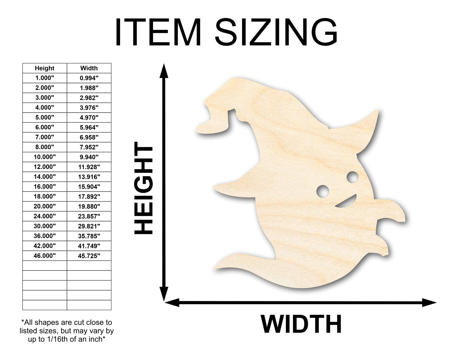 Unfinished Wood Wizard Ghost Shape - Craft - up to 46"