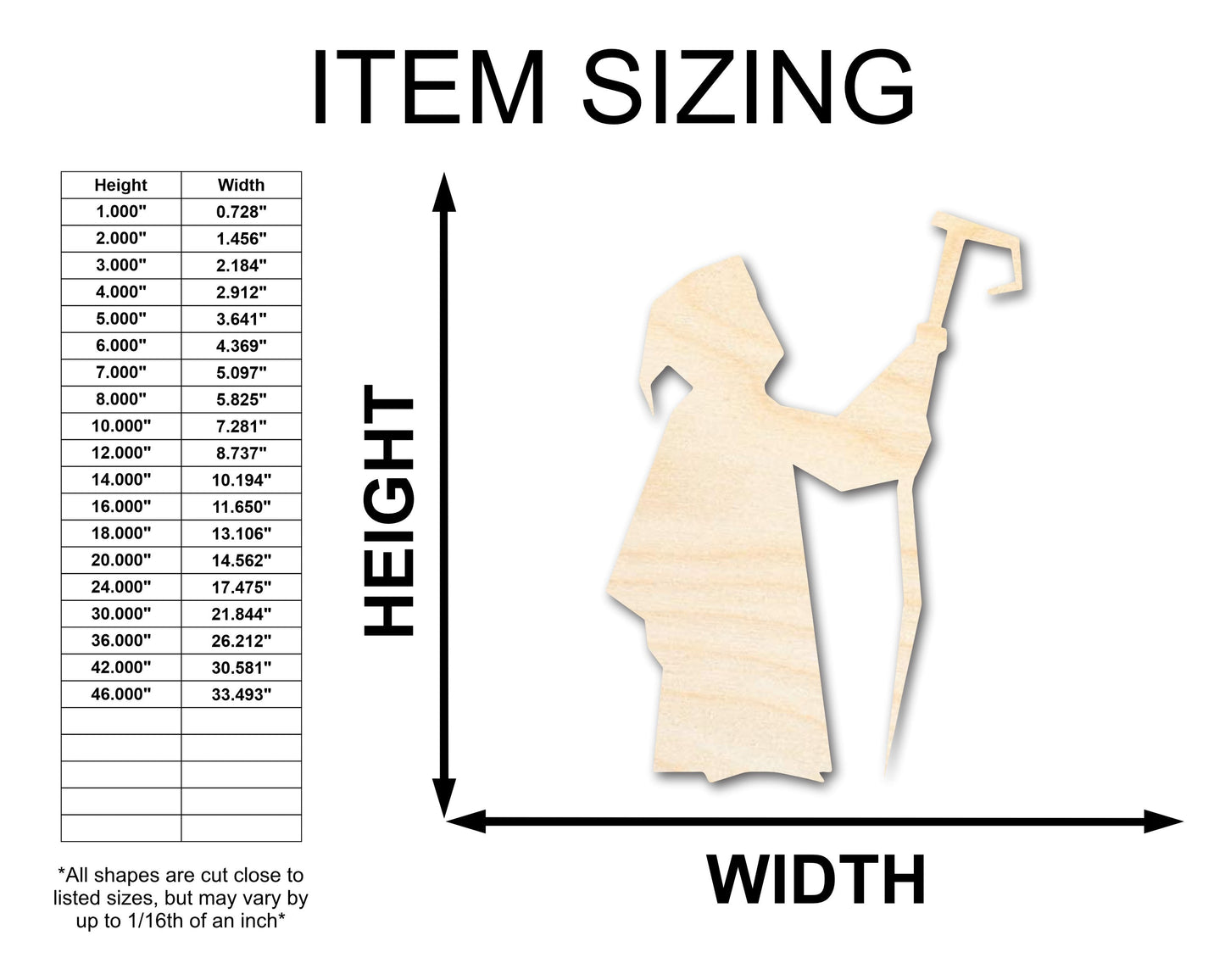 Unfinished Wood Wizard Shape - Craft - up to 46"