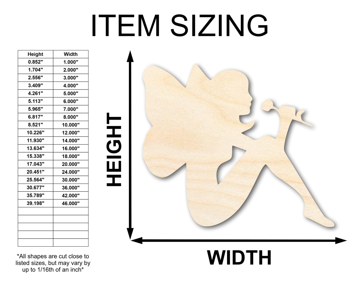 Unfinished Wood Fairy Shape - Craft - up to 46"