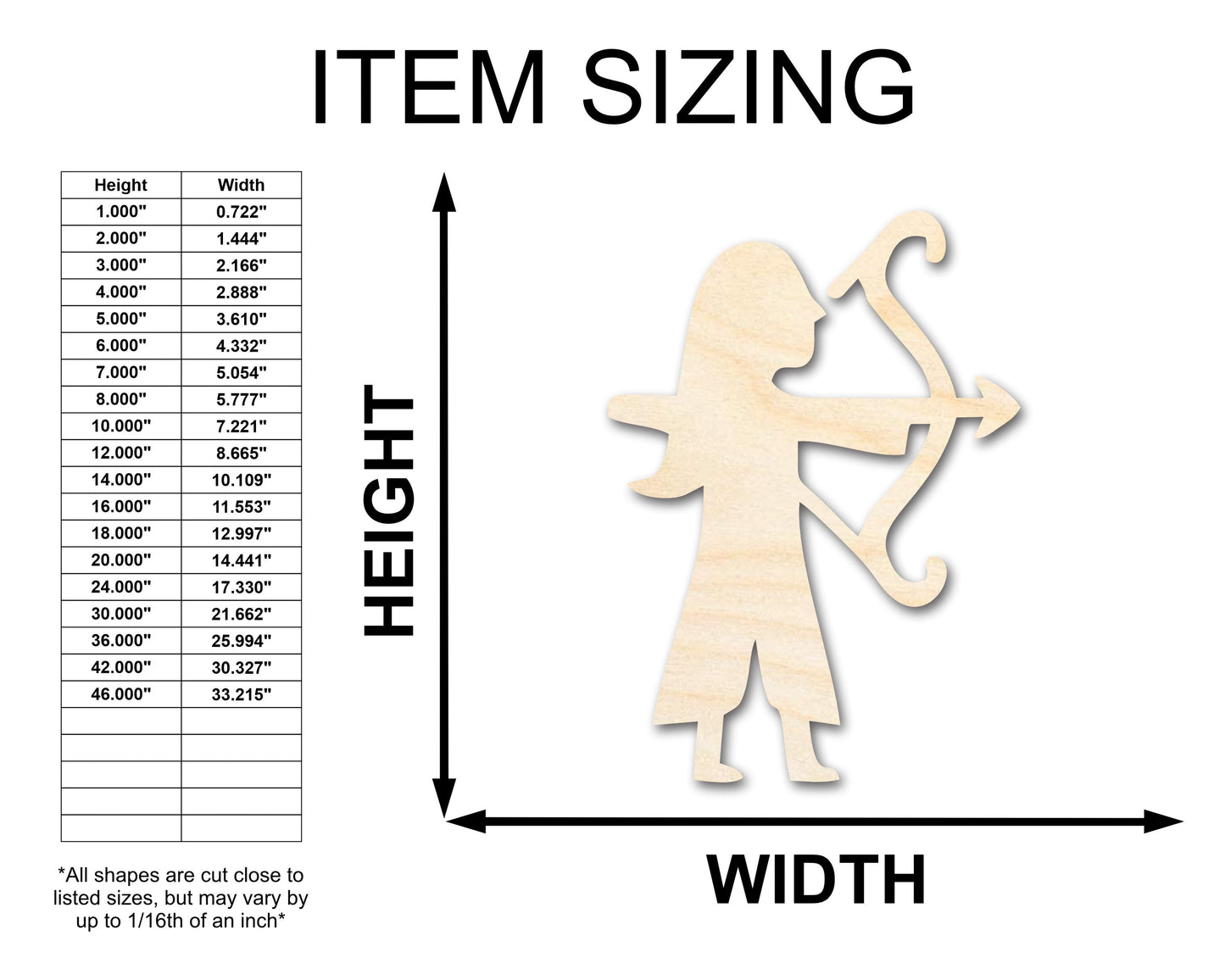 Unfinished Wood Archer Shape - Craft - up to 46"