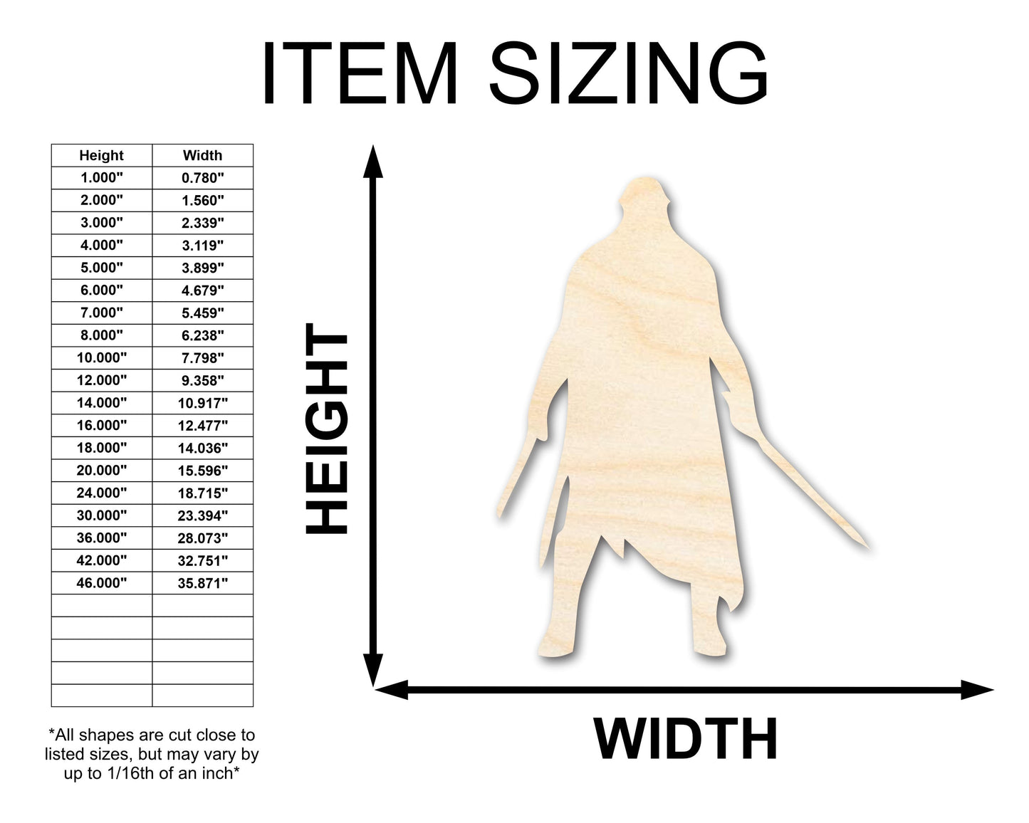 Unfinished Wood Warrior Shape - Craft - up to 46"