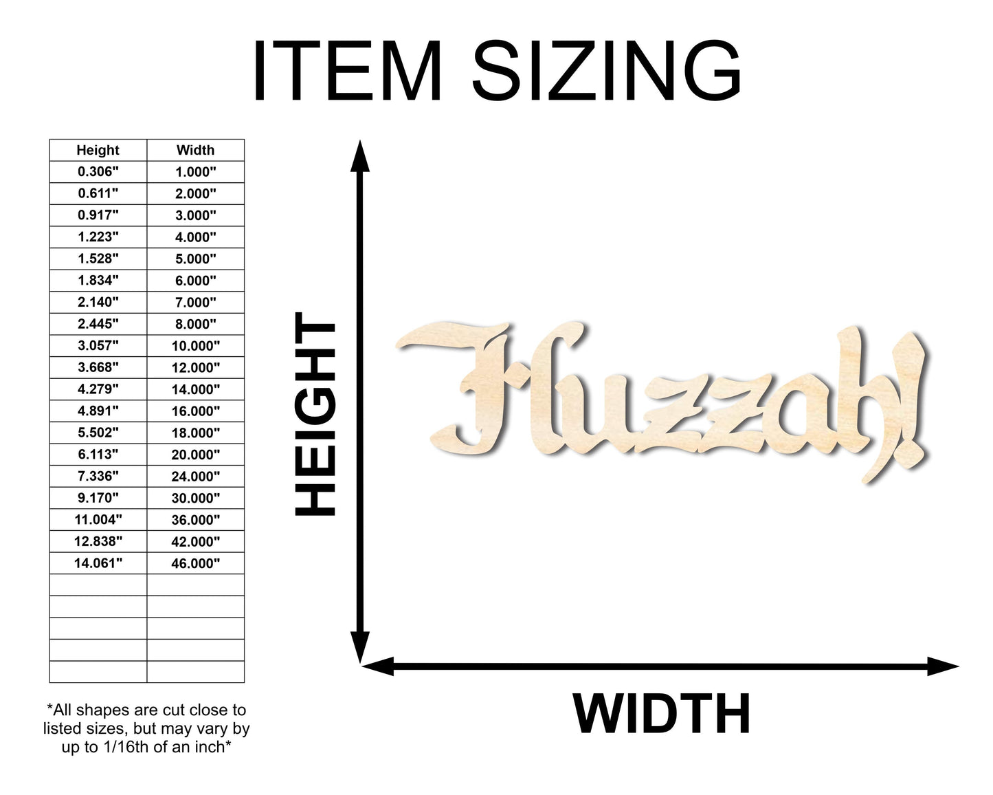 Unfinished Wood Huzzah! Shape - Craft - up to 46"