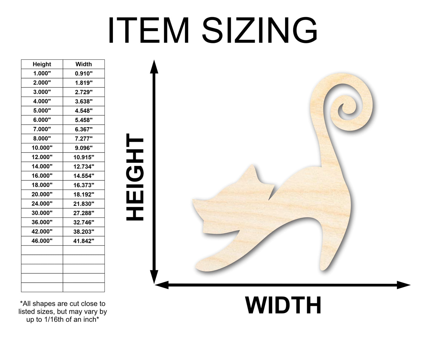 Unfinished Wood Swirly Cat Shape - Craft - up to 46"