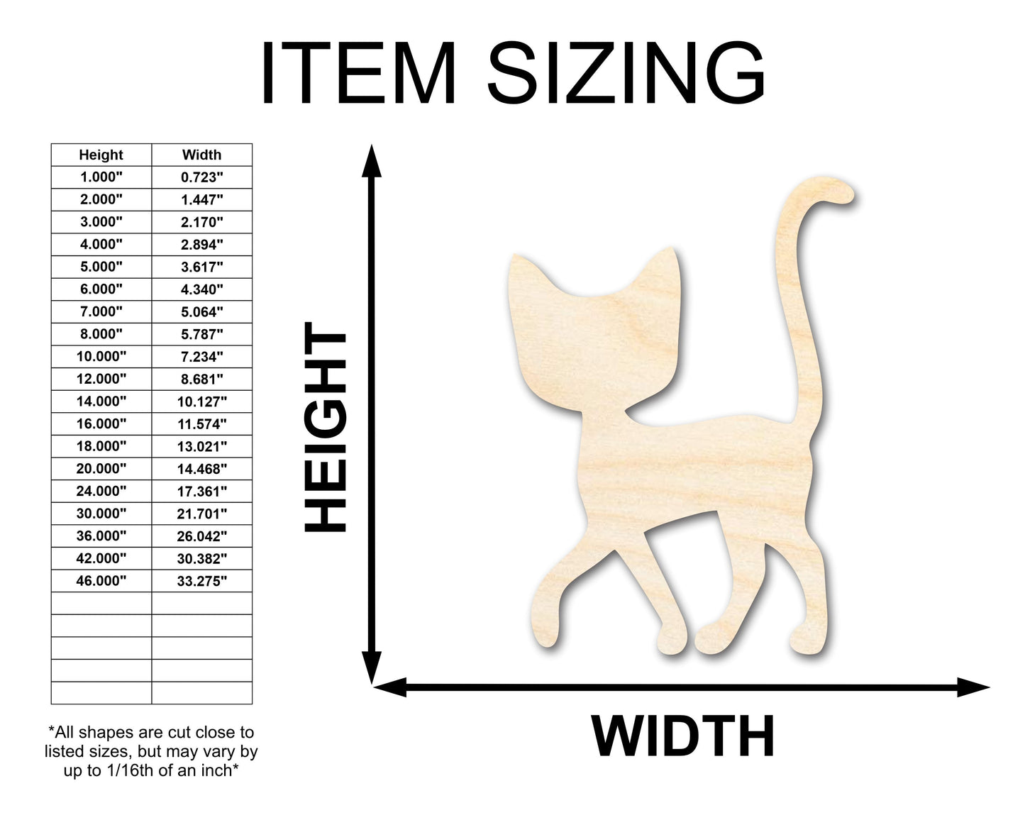 Unfinished Wood Cat Silhouette Shape - Craft - up to 46"