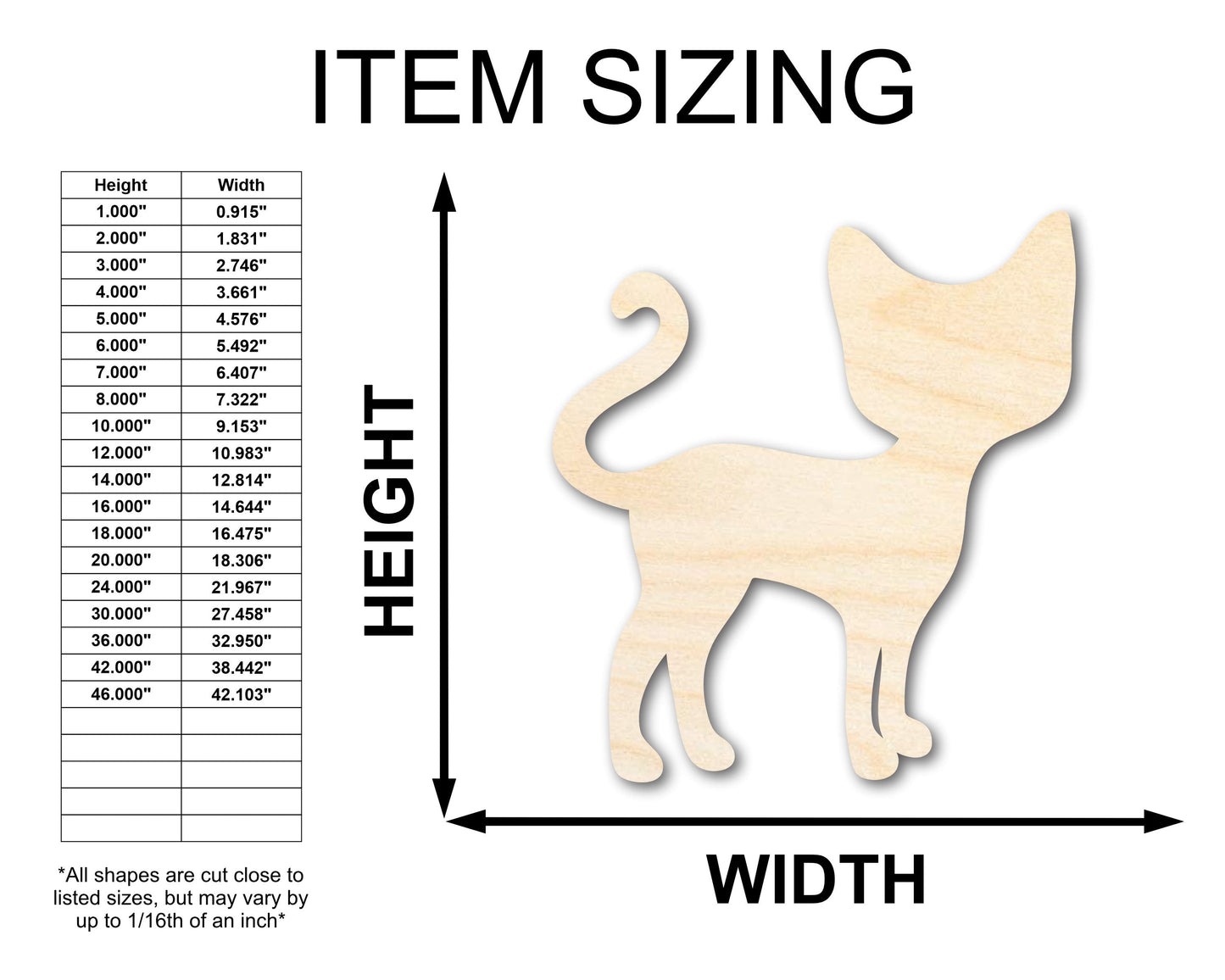 Unfinished Wood Cat Silhouette Shape - Craft - up to 46"