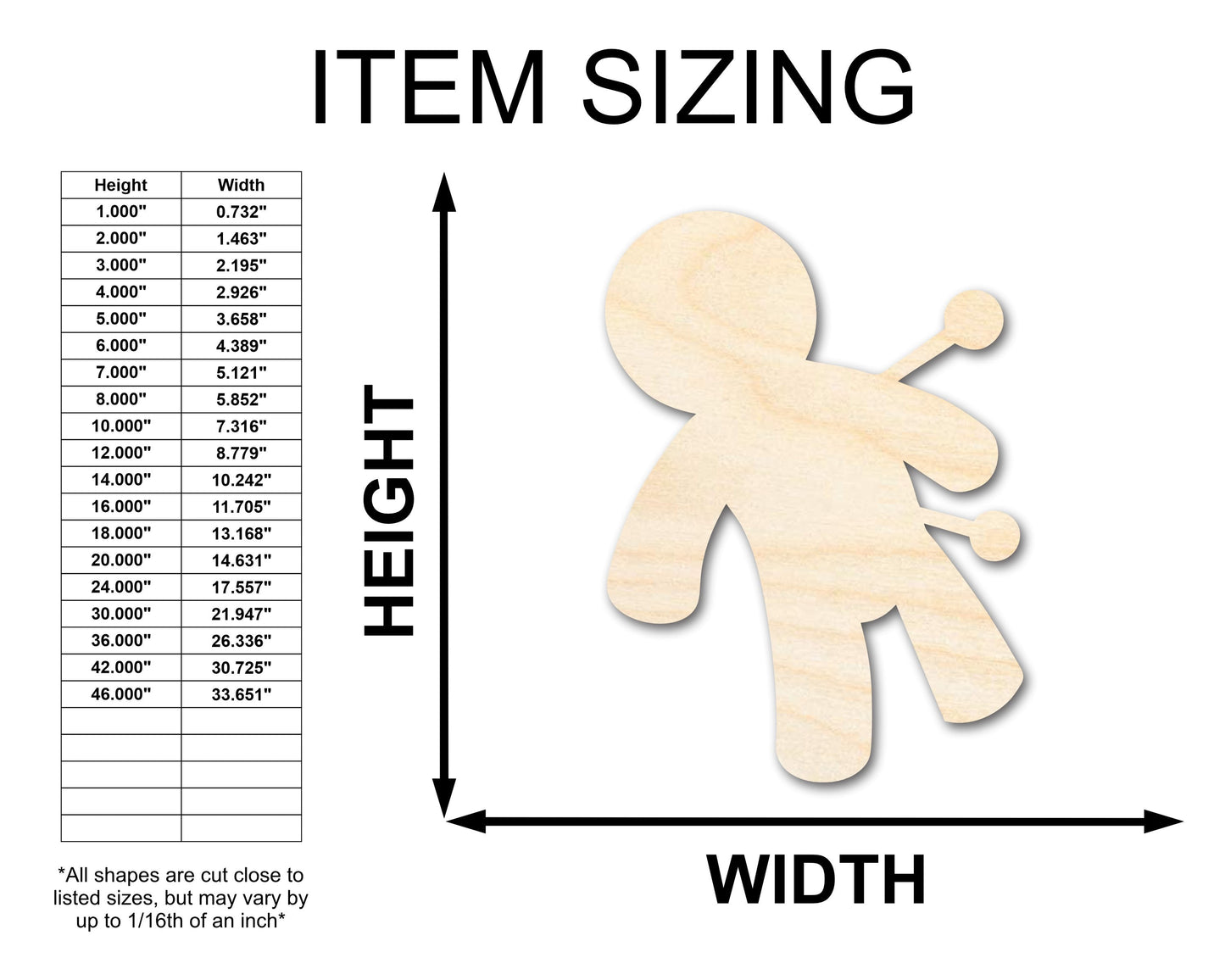 Unfinished Wood Voodoo Doll Shape - Craft - up to 46"