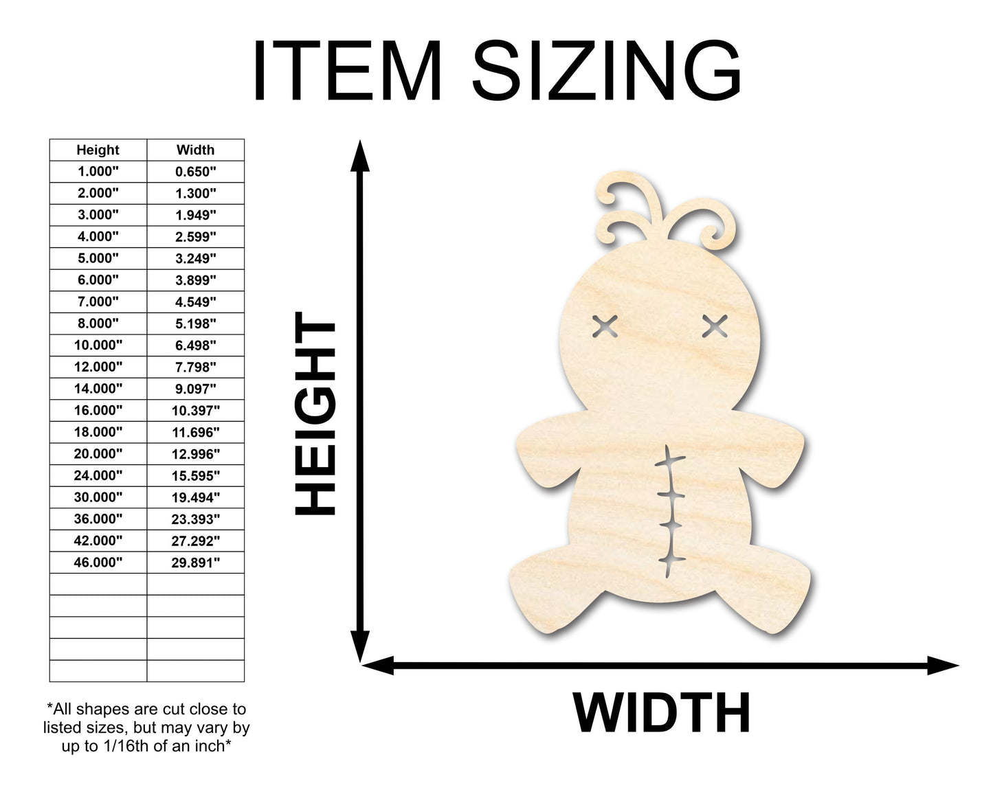 Unfinished Wood Voodoo Doll Shape - Craft - up to 46"