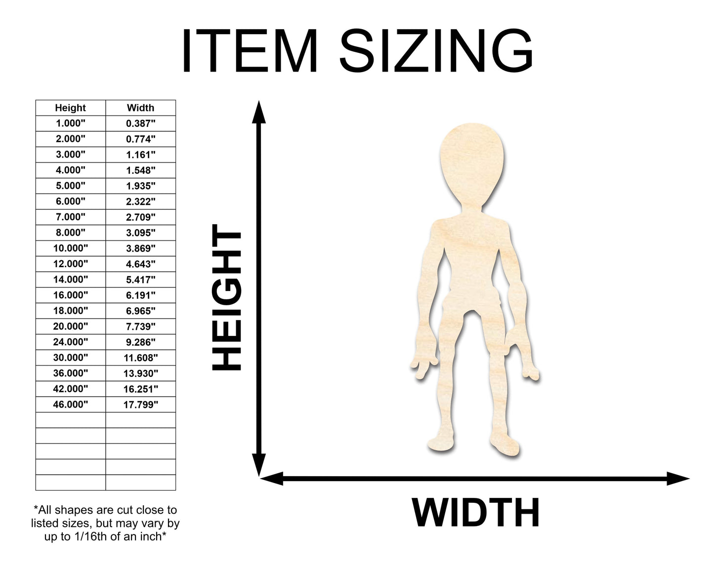 Unfinished Wood Grey Alien Shape - Craft - up to 46"