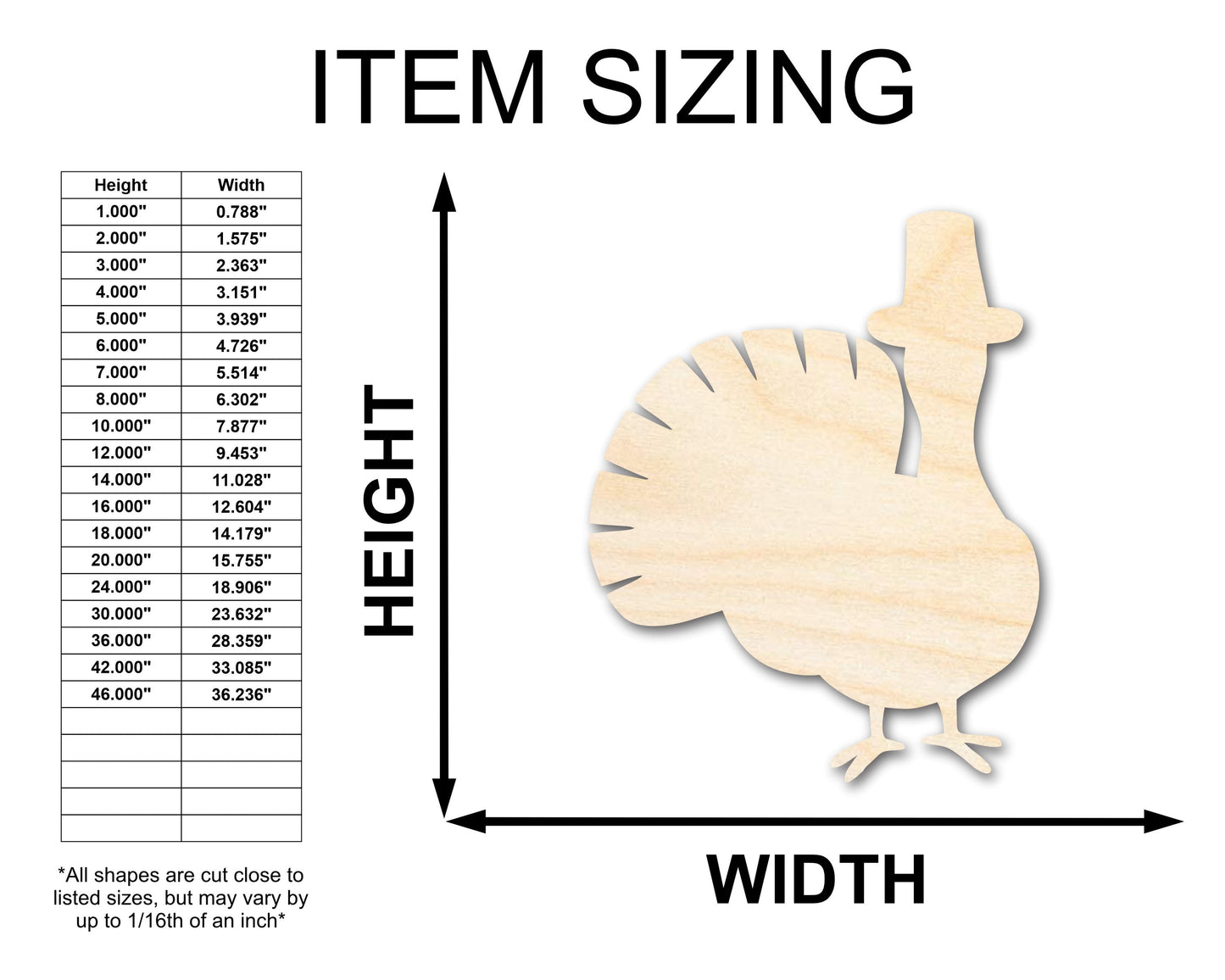 Unfinished Wood Pilgrim Turkey Shape - Craft - up to 46"