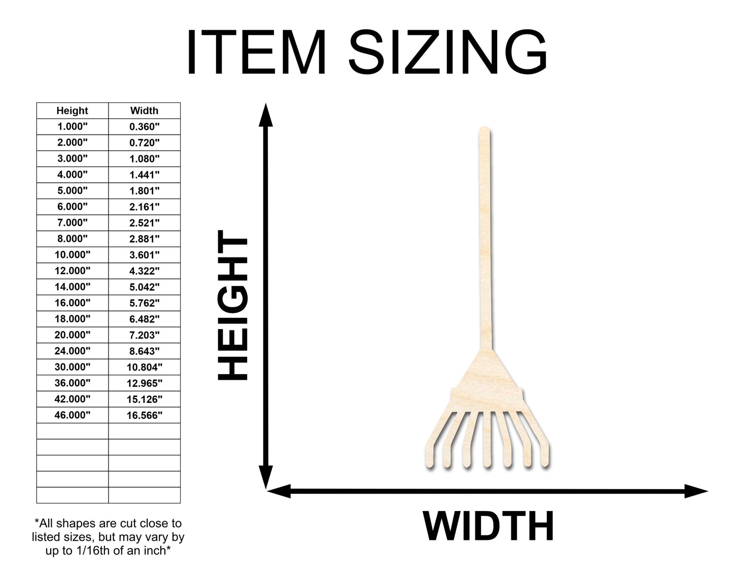 Unfinished Wood Rake Shape - Craft - up to 46"