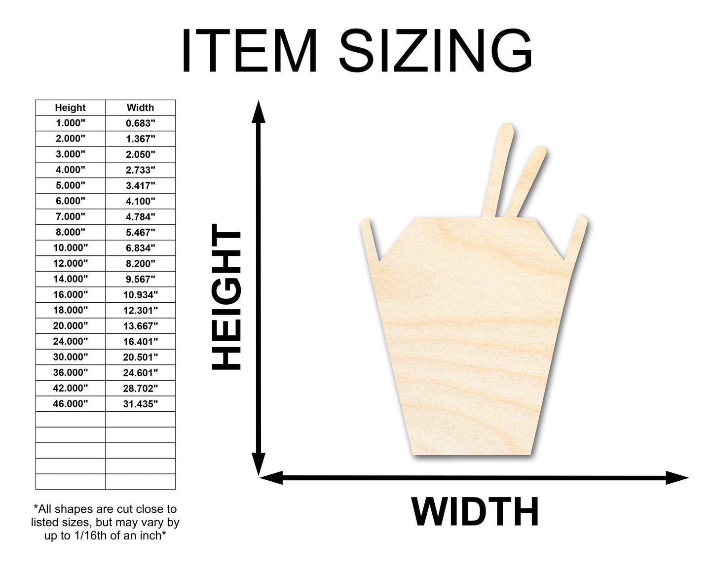 Unfinished Wood Asian Takeout Shape | Craft Cutout | up to 46" DIY
