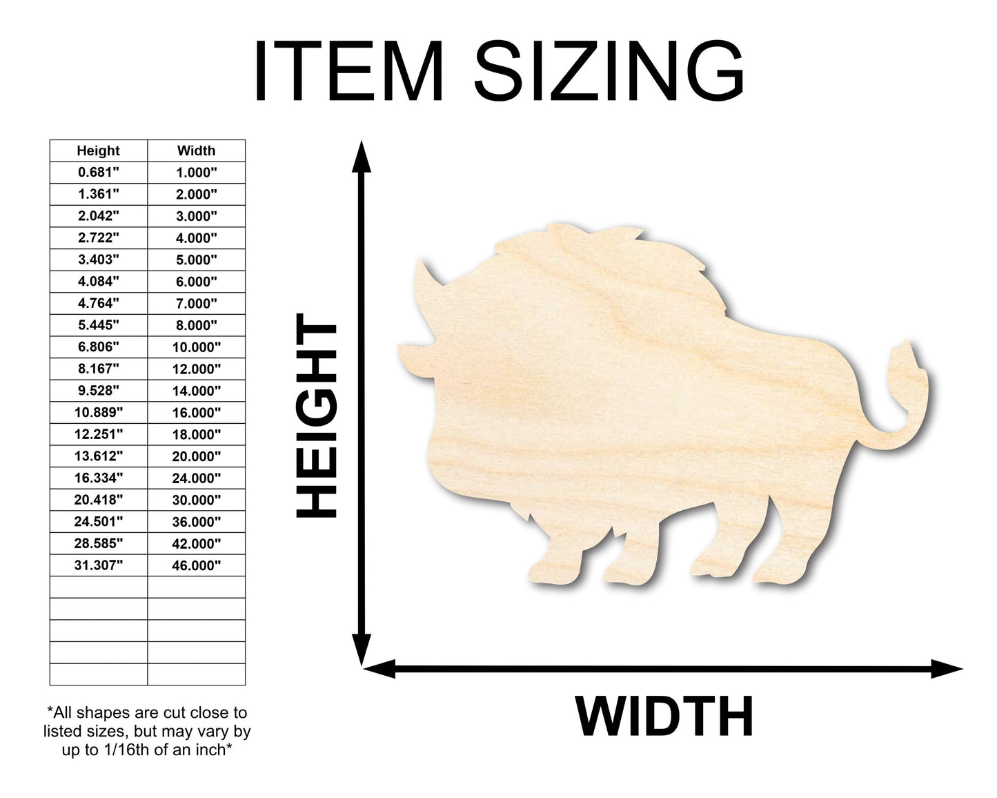 Unfinished Wood Cute Buffalo Shape | Craft Cutout | up to 46" DIY