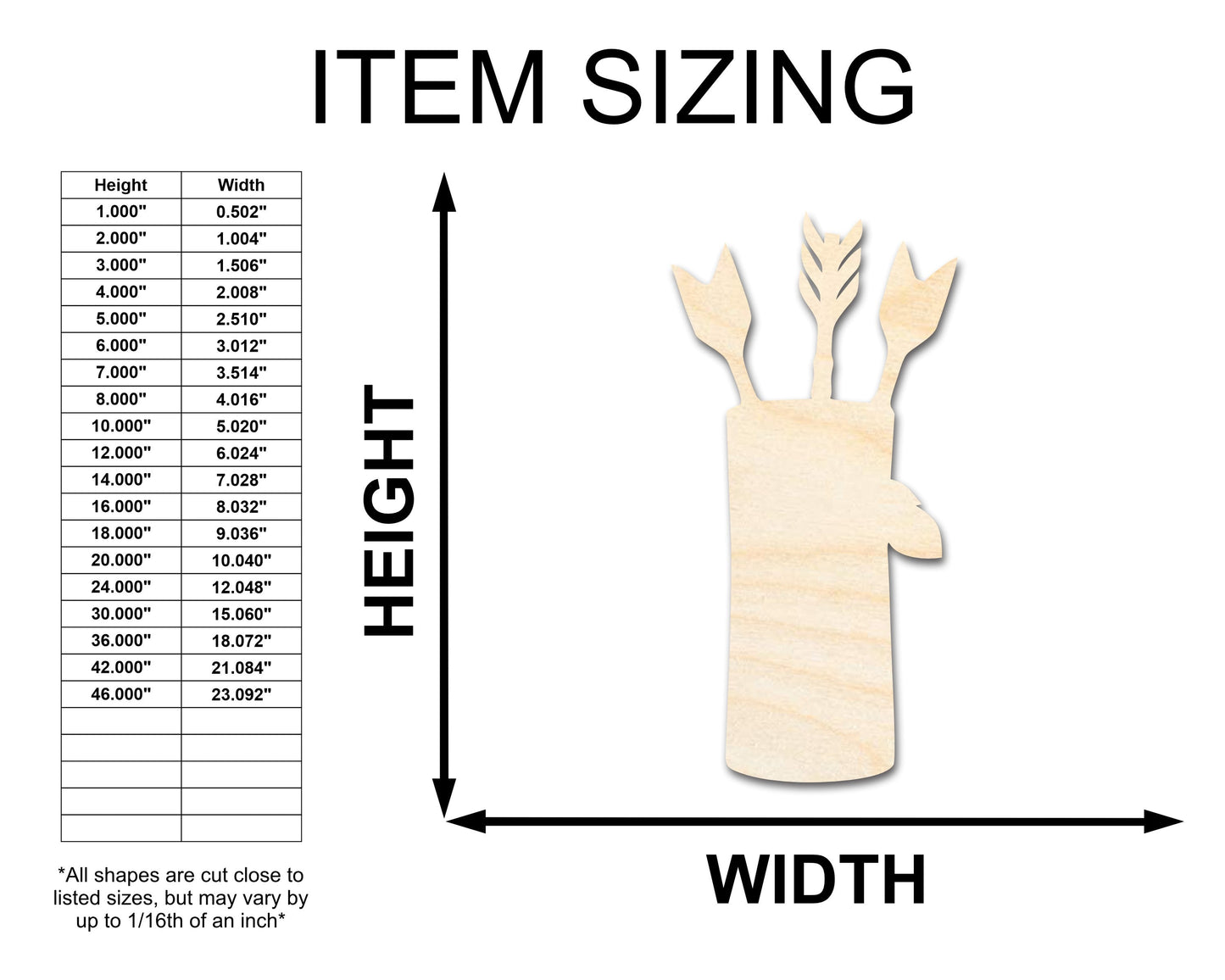 Unfinished Wood Arrow Quiver Shape | Craft Cutout | up to 46" DIY