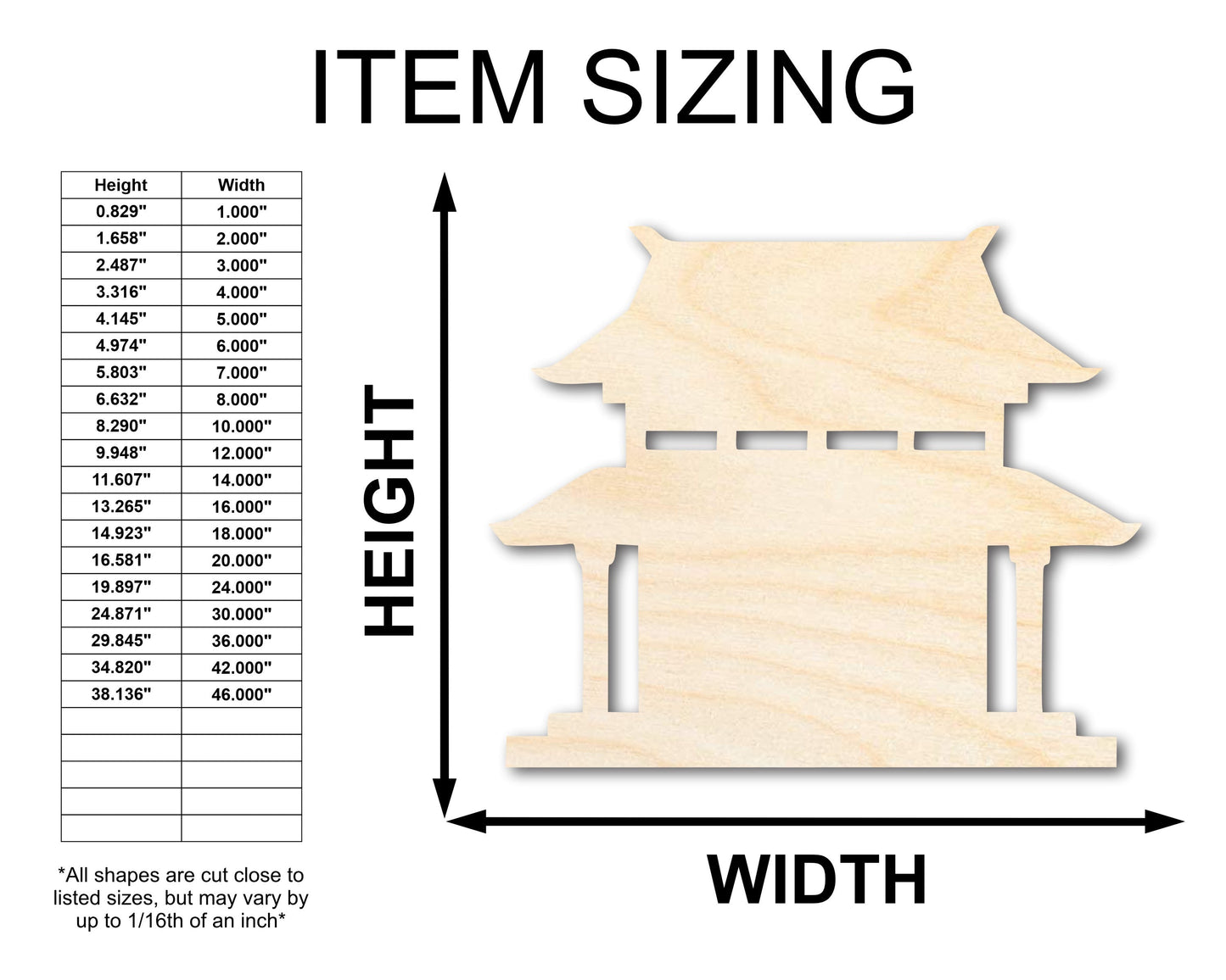 Unfinished Wood Asian Pagoda Shape | Craft Cutout | up to 46" DIY