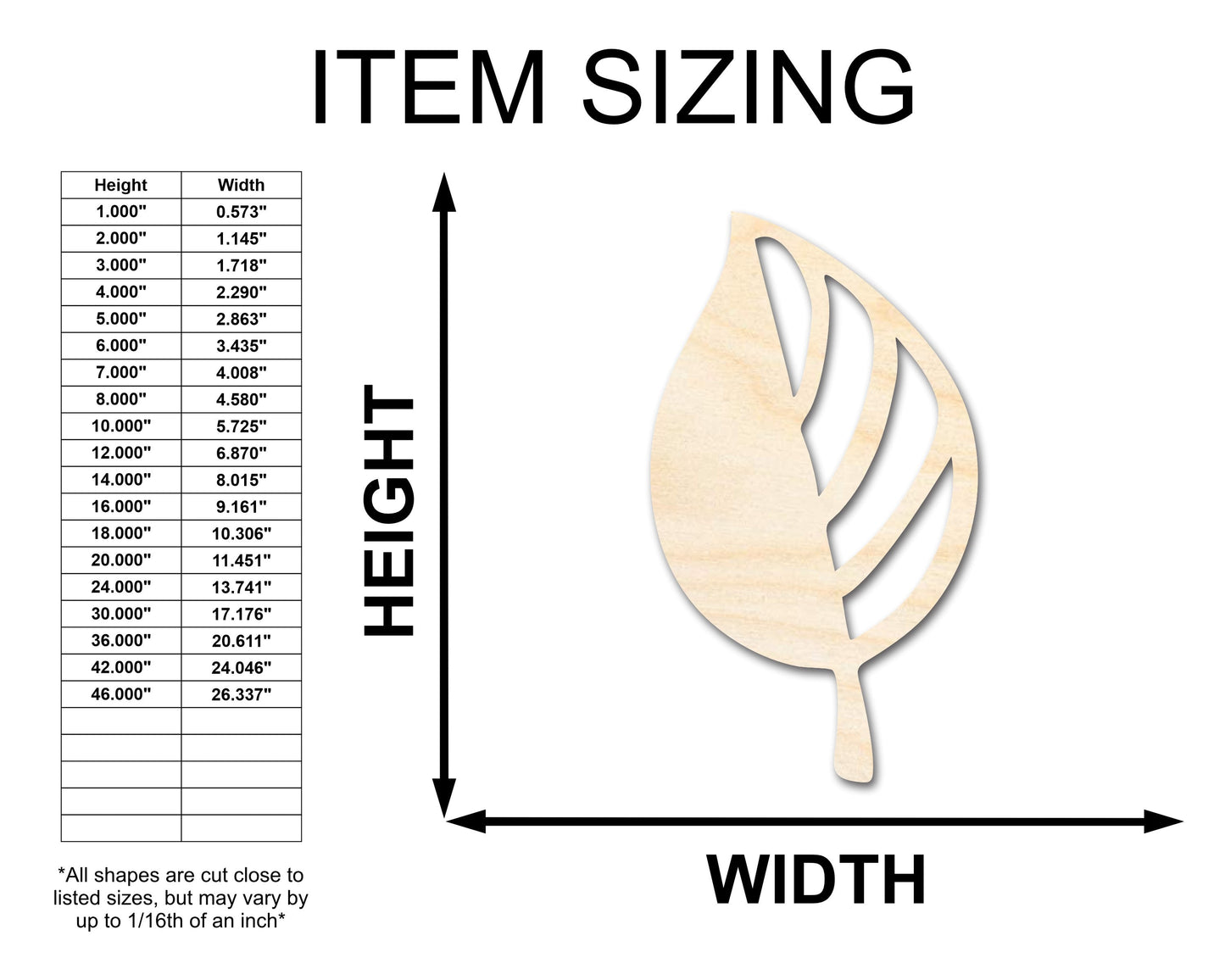 Unfinished Wood Autumn Leaf Shape | Craft Cutout | up to 46" DIY