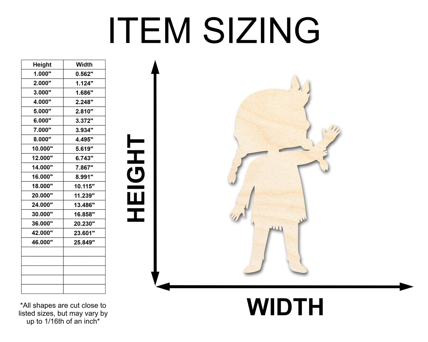 Unfinished Wood Native Girl Shape | Craft Cutout | up to 46" DIY