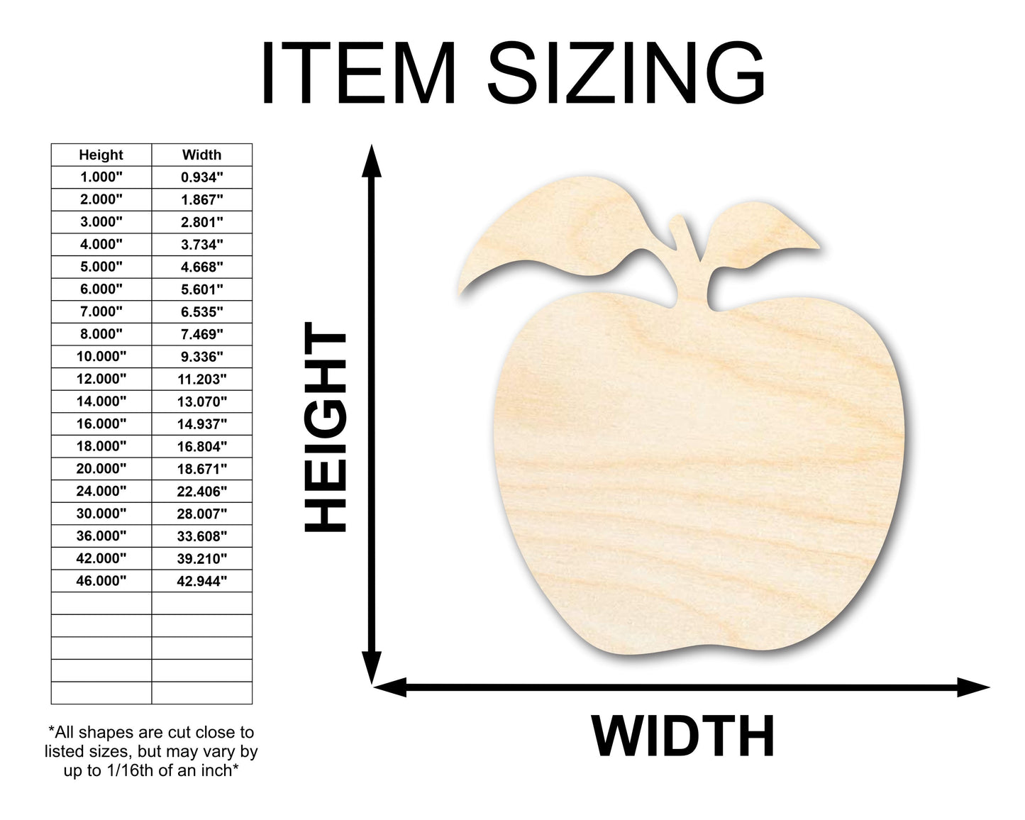 Unfinished Two Leaf Apple Shape | Craft Cutout | up to 46" DIY