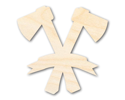 Unfinished Wood Bannered Axes Shape | Craft Cutout | up to 46" DIY