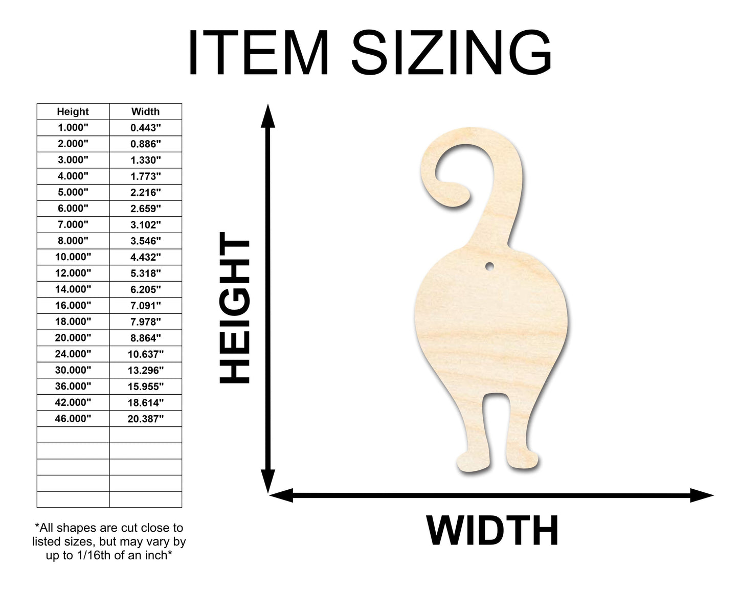 Unfinished Wood Cat Backside Shape - Pet Craft - up to 46"