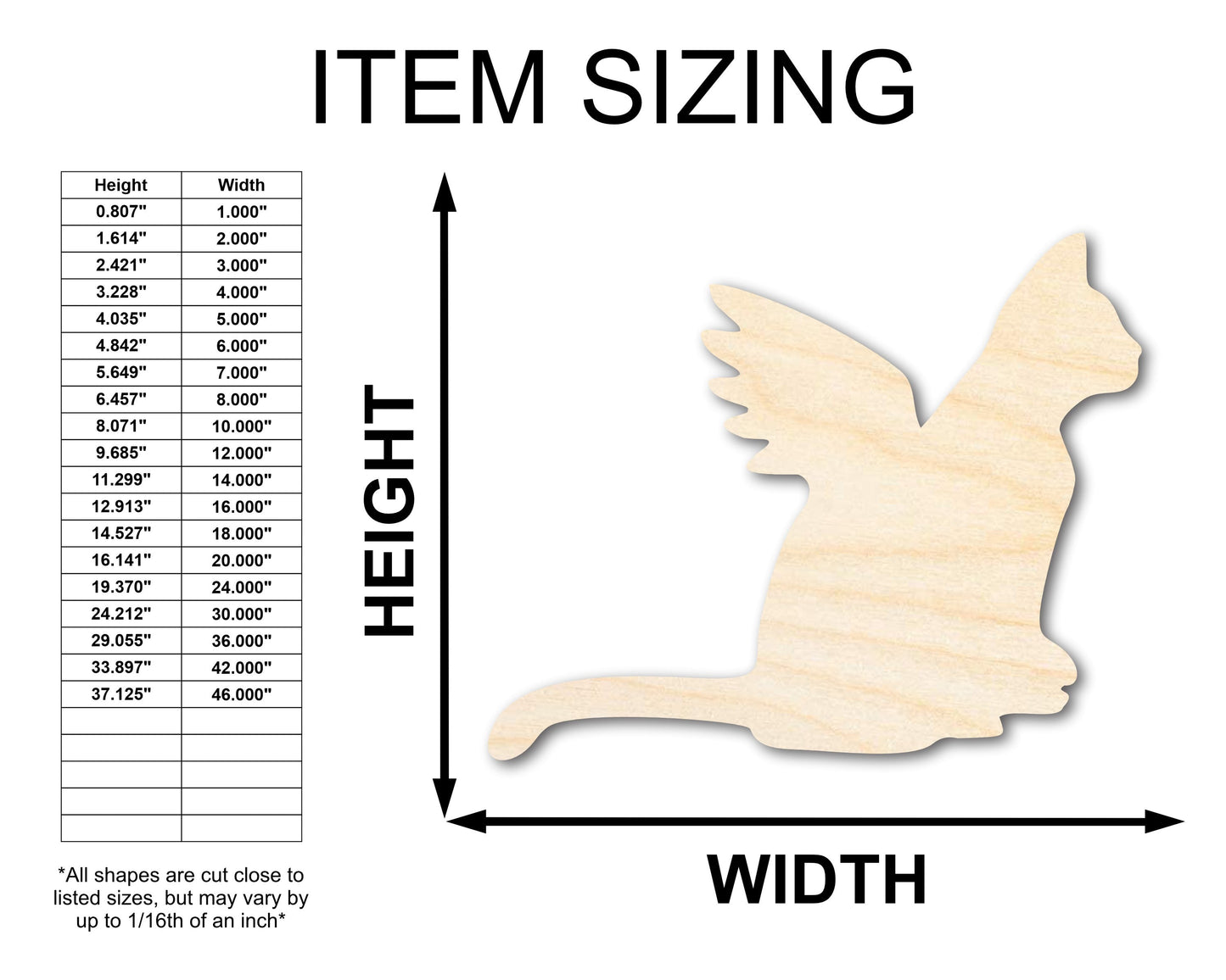 Unfinished Wood Angel Cat Shape - Pet Craft - up to 46"