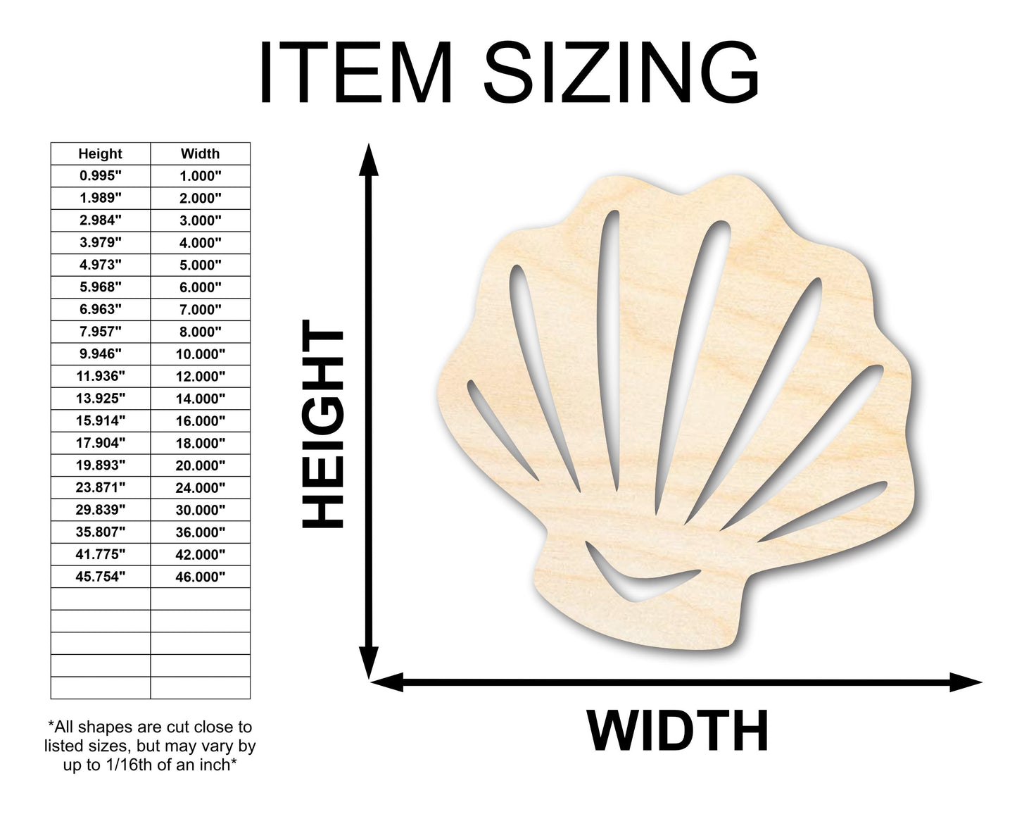 Unfinished Wood Sea Shell Shape | Ocean Beach Craft Cutout | up to 46" DIY