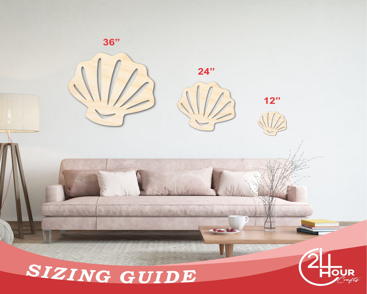 Sea Shell Wood Pattern Unfinished Wood Sea Shell Shape | Ocean Beach Craft Cutout | up to 46 ...
