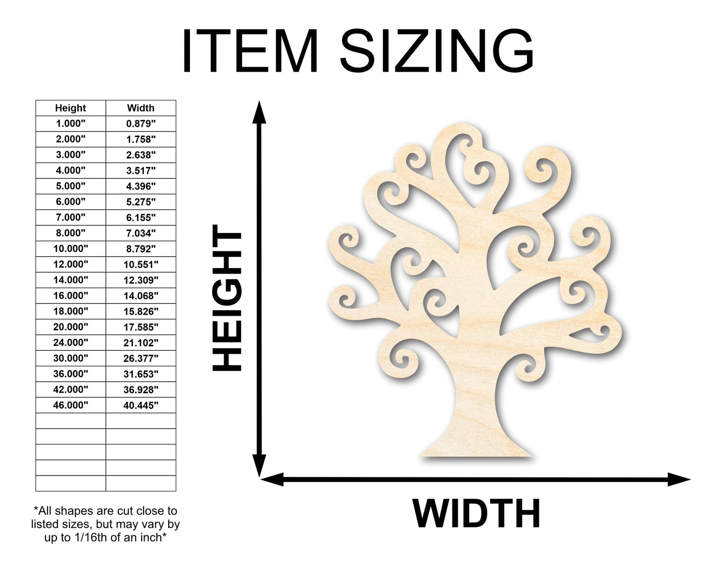 Unfinished Wood Swirly Tree Shape - Craft - up to 46"
