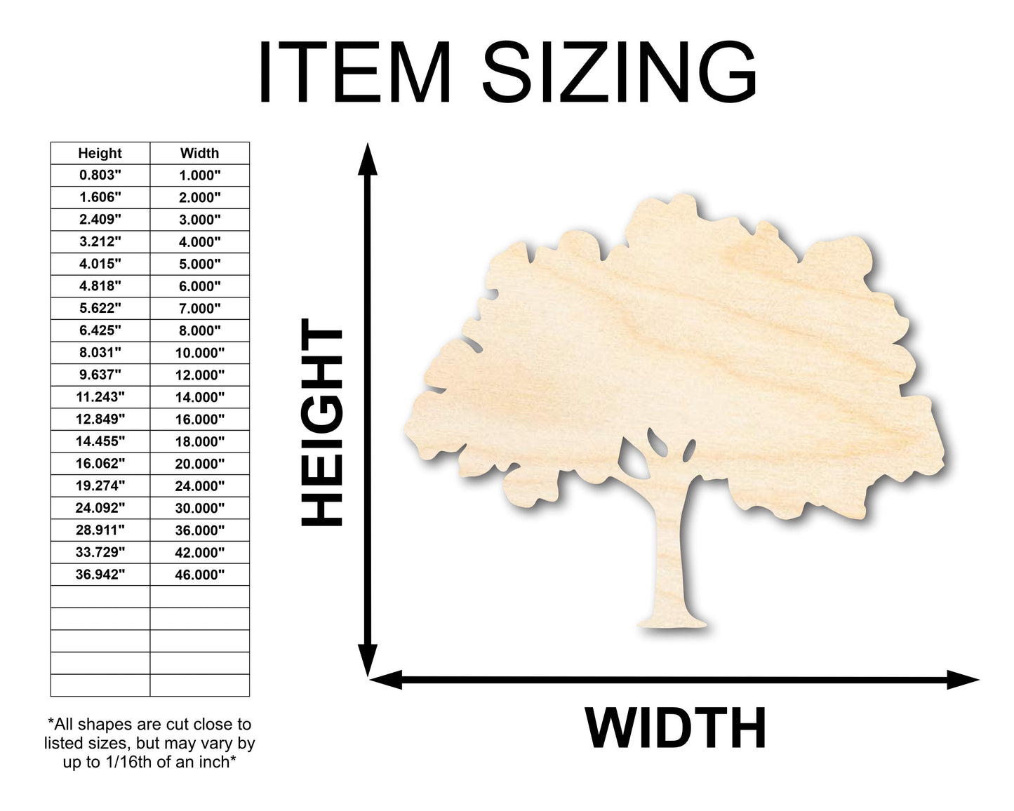 Unfinished Wood Oak Tree Shape - Craft - up to 46"
