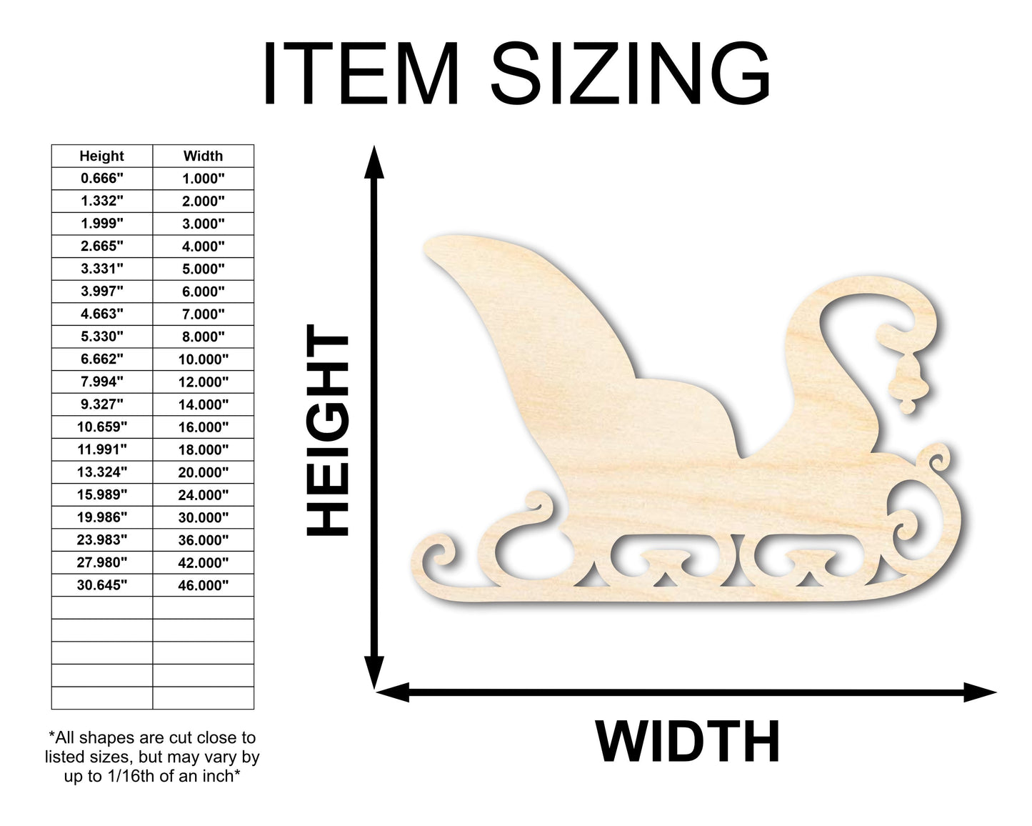 Unfinished Wood Winter Sleigh Shape - Craft - up to 46"
