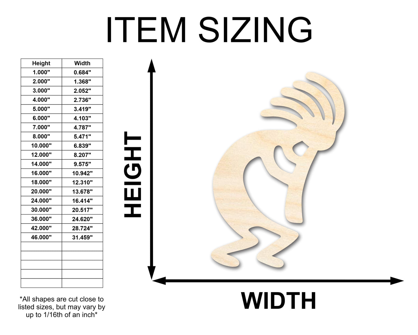 Unfinished Wood Kokopelli Shape - Craft - up to 46"