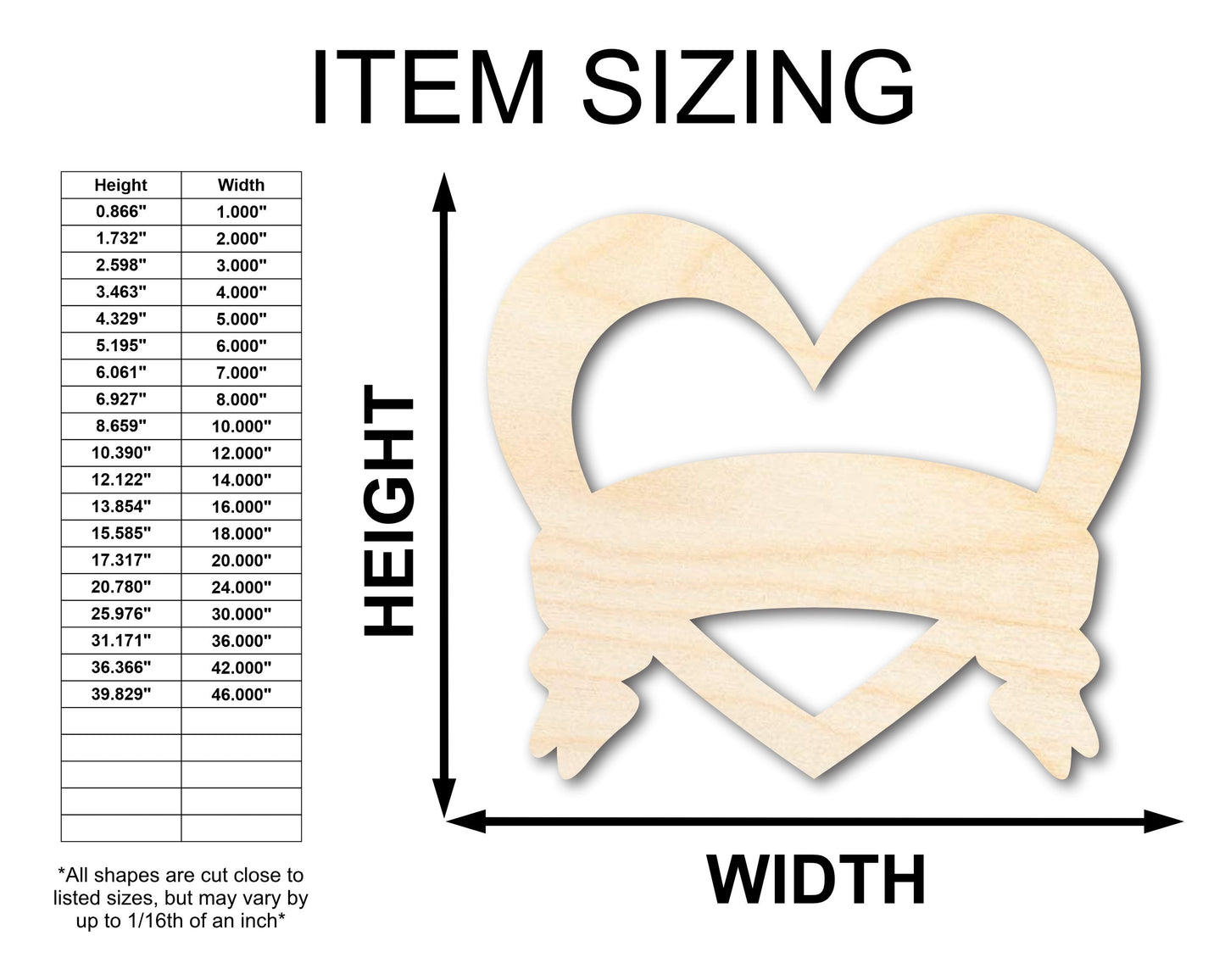 Unfinished Wood Bannered Heart Shape - Craft - up to 46"