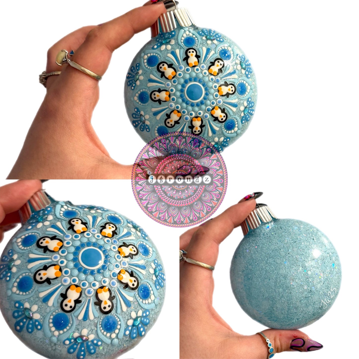 3” Penguin Mandala Glitter Ornament