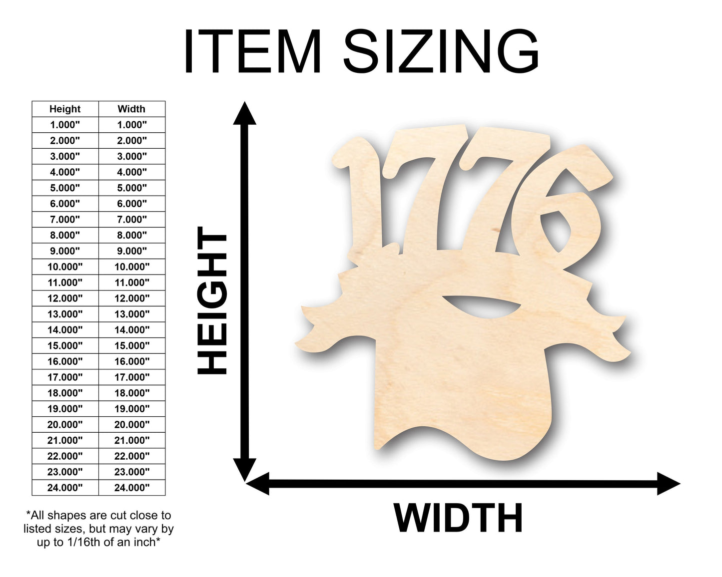 Unfinished Wood 1776 and Flag Shape - Craft - up to 46" DIY