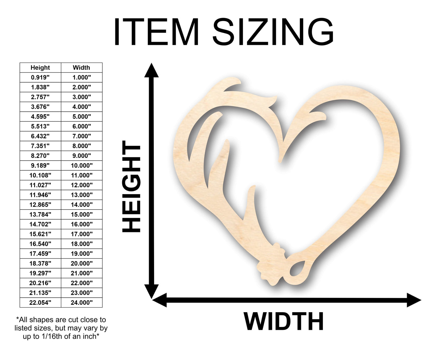 Unfinished Wood Antler Heart Shape - Craft - up to 46" DIY