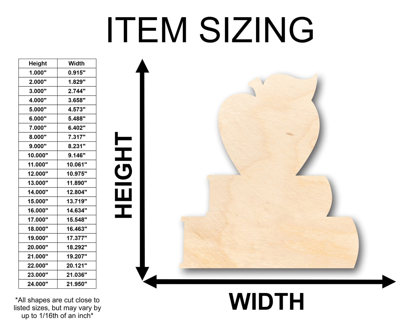 Unfinished Wood Apple and Books Shape - Craft - up to 46" DIY