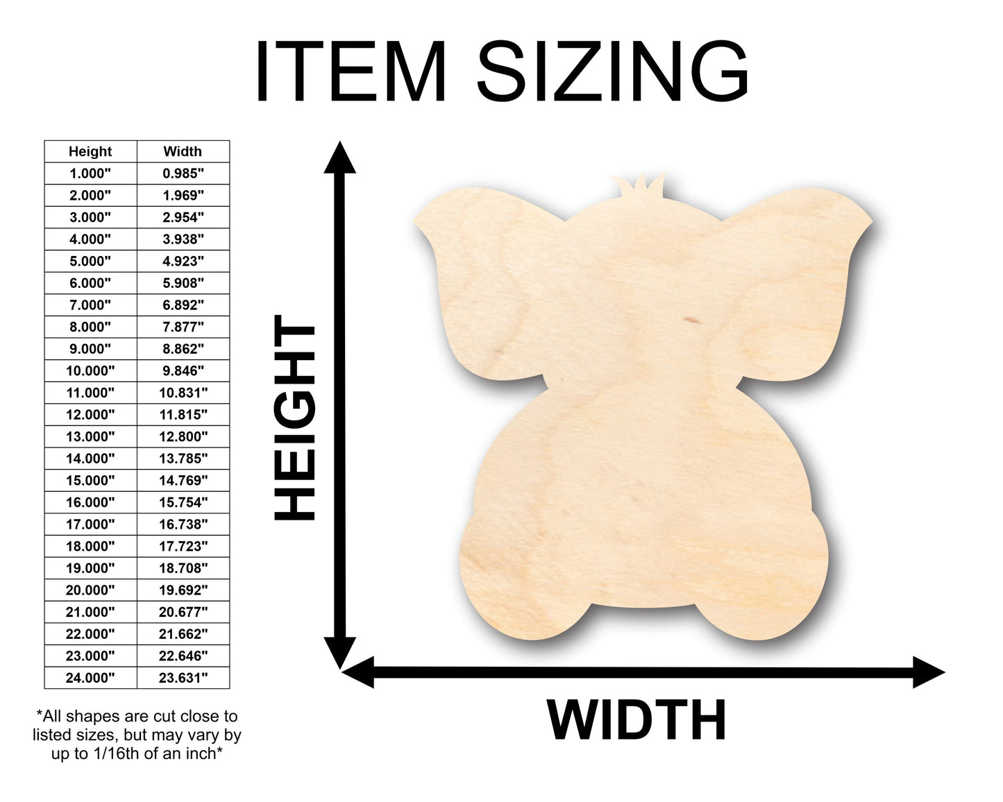Unfinished Wood Baby Elephant Shape - Craft - up to 46" DIY