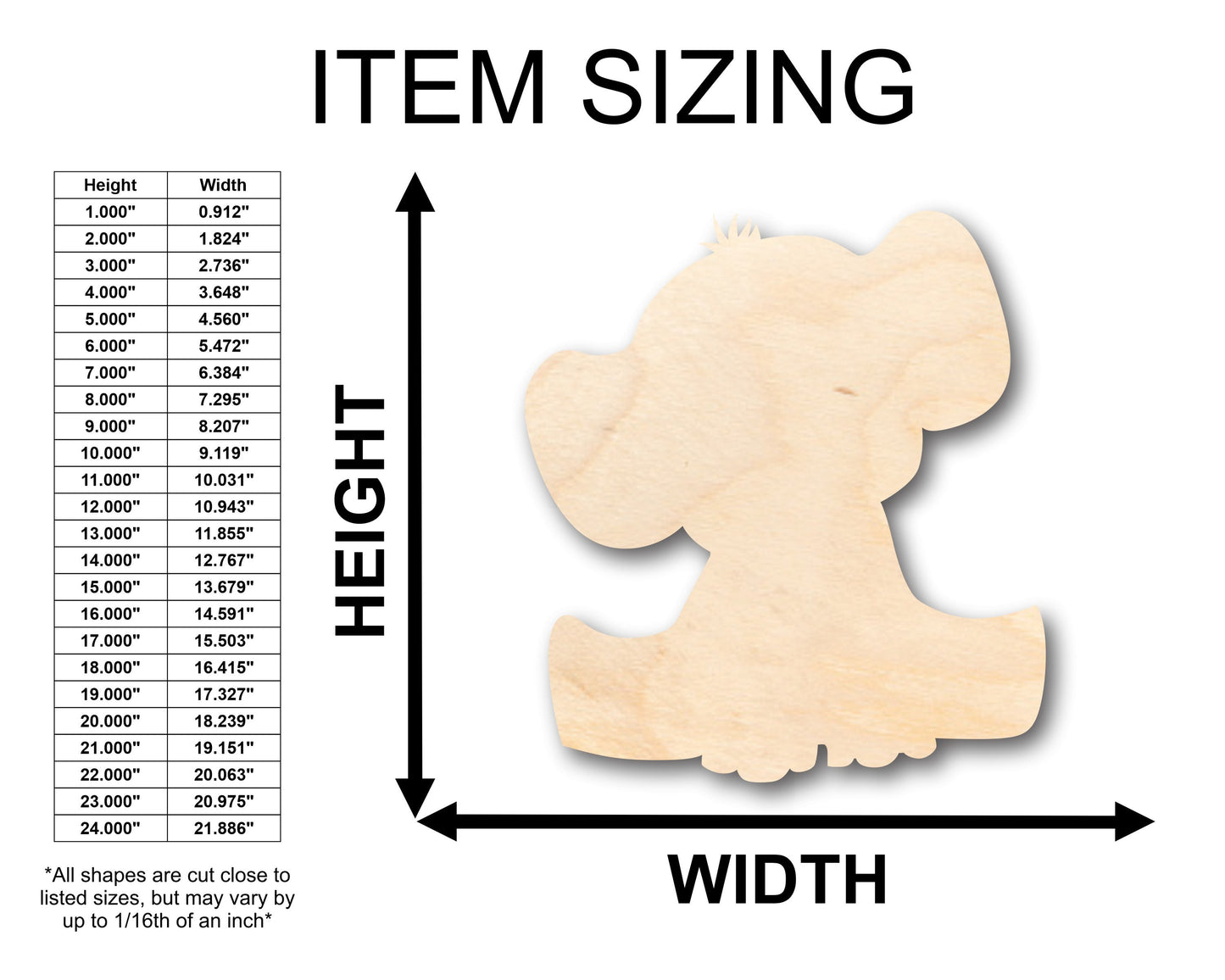 Unfinished Wood Baby Elephant Shape - Craft - up to 46" DIY