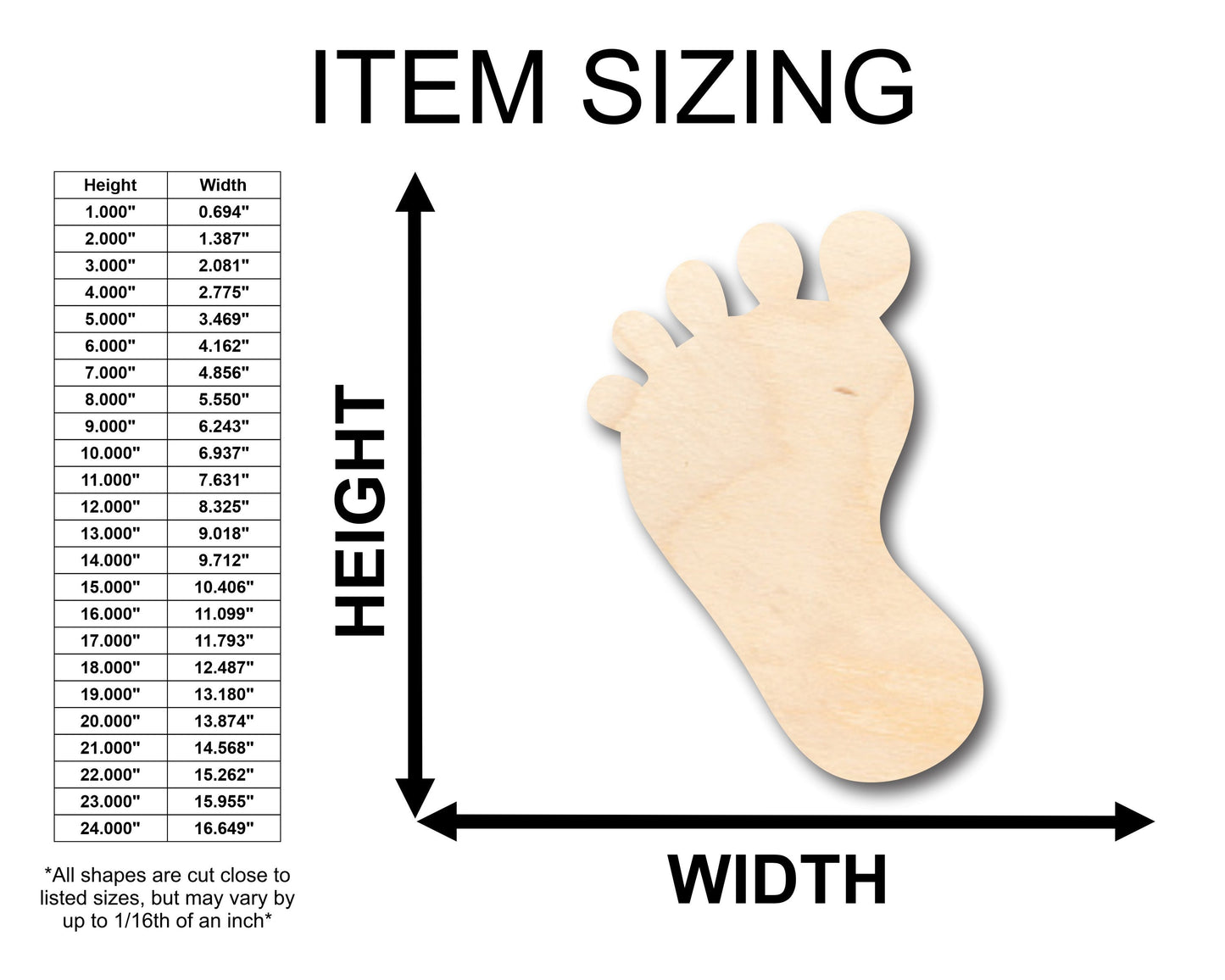 Unfinished Wood Baby Foot Shape - Craft - up to 46" DIY