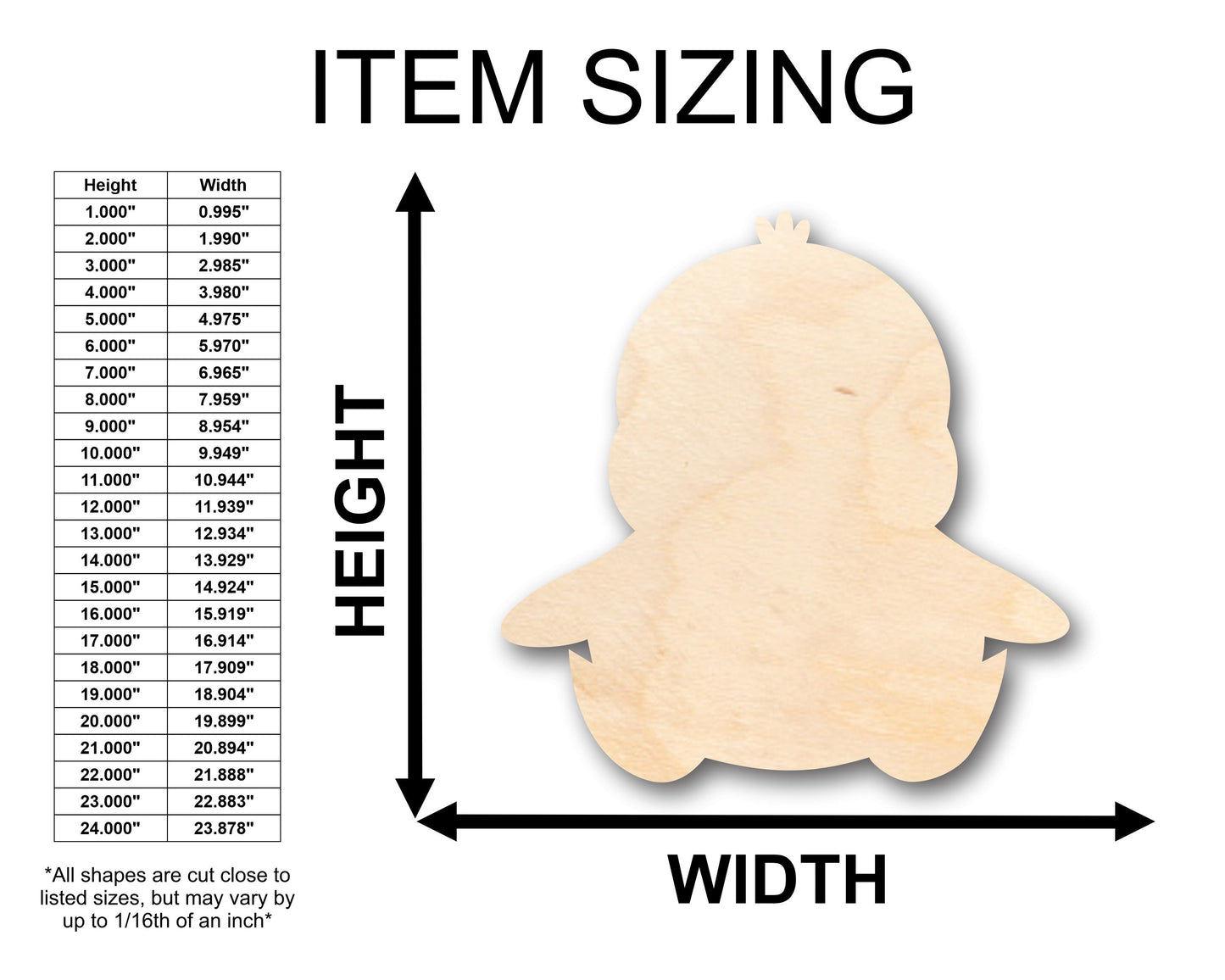 Unfinished Wood Baby Penguin Shape - Craft - up to 46" DIY