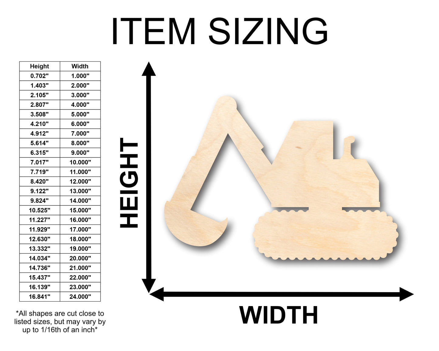 Unfinished Wood Back Hoe Construction Shape - Craft - up to 46" DIY