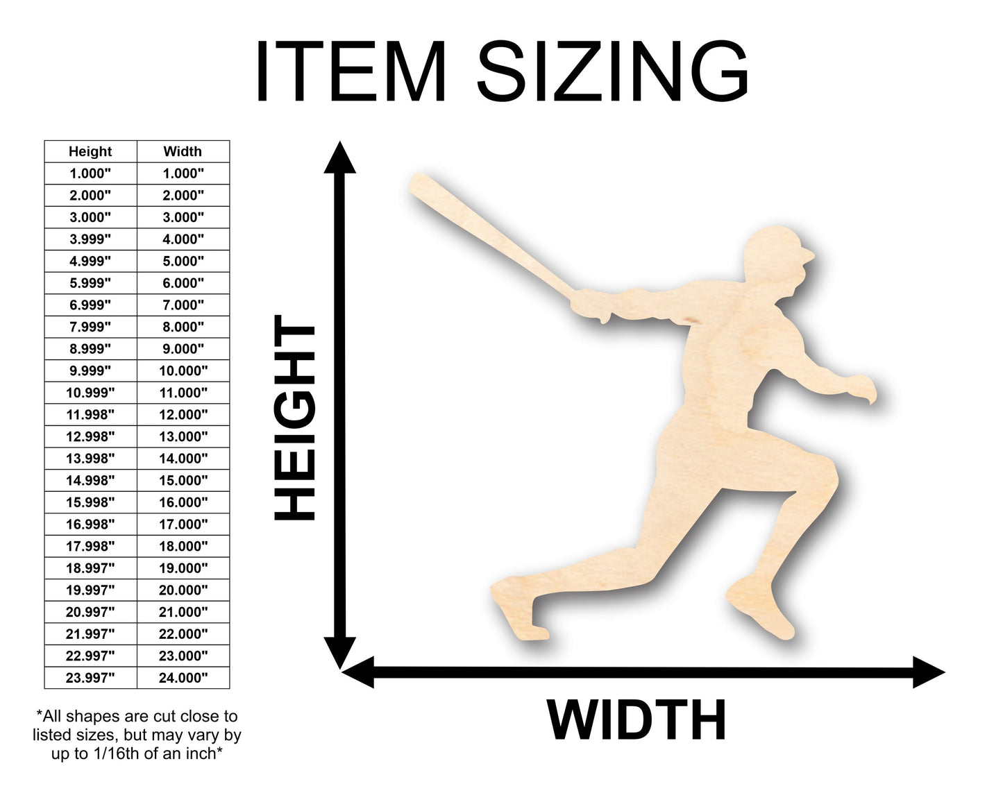 Unfinished Wood Baseball Player Shape - Craft - up to 46" DIY