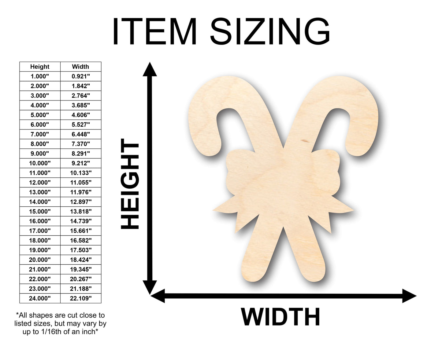 Unfinished Wood Candy Cane Shape - Craft - up to 46" DIY