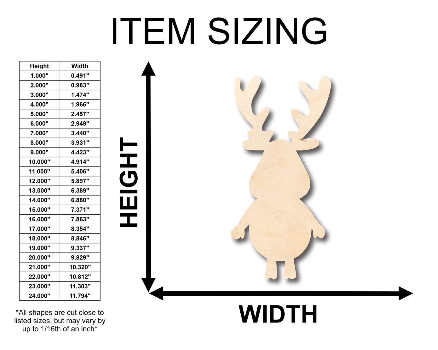 Unfinished Wood Cartoon Deer Moose Shape - Craft - up to 46" DIY